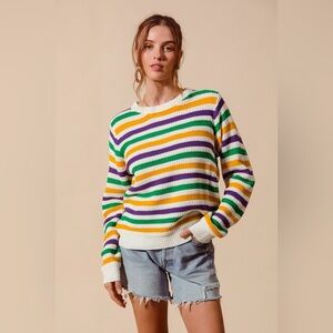 SO ME Mardi Gras Color Stripe Knit Sweater Top 10010049775
